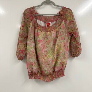 Elle Medium Floral Peasant Blouse Cottagecore Boho Smocked Top Coquette Romantic